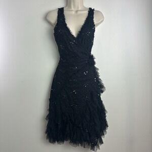 Bebe Wrap Dress Women XS Black Lace Grunge Vamp Gothic V-Neck Y2K Dark Fairy